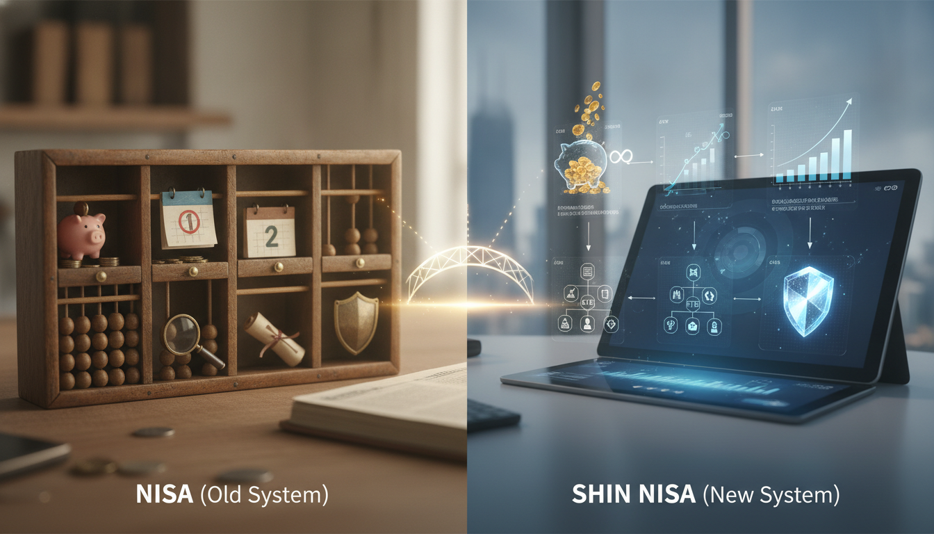 NISAと新NISAの違いを比較するイメージ